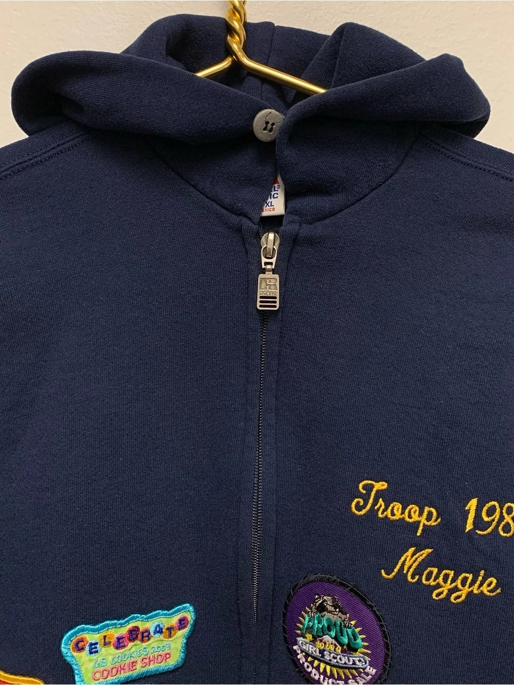 Vintage Y2K Girl Scout Patch Zip Hoodie Sweatshirt Youth XL Russell Athletic 00s